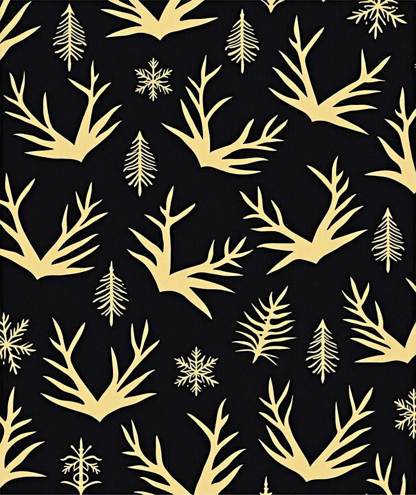 Golden Antlers Snowflakes Pine Trees Rug