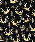 Golden Antlers Snowflakes Pine Trees Rug