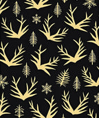 Golden Antlers Snowflakes Pine Trees Rug