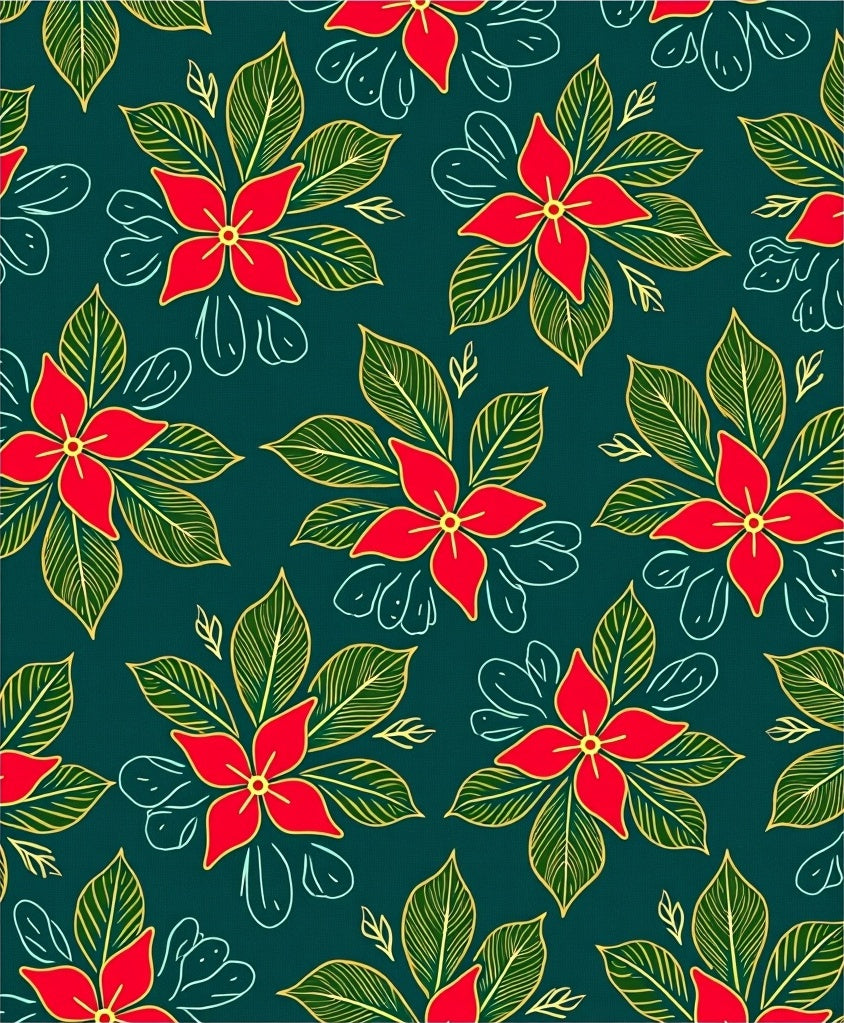 Deep Teal Red Floral Garland Rug