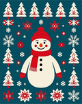 Festive Snowman Christmas Tree Snowflakes Rug