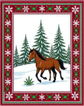 Brown Horse Winter Forest Snowflakes Border Rug