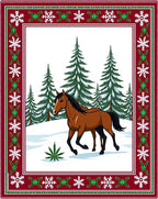 Brown Horse Winter Forest Snowflakes Border Rug