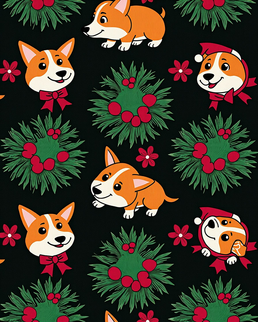 Cute Corgi Wreaths Red Bows Rug
