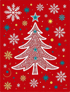 Red Christmas Tree Snowflakes Stars Rug
