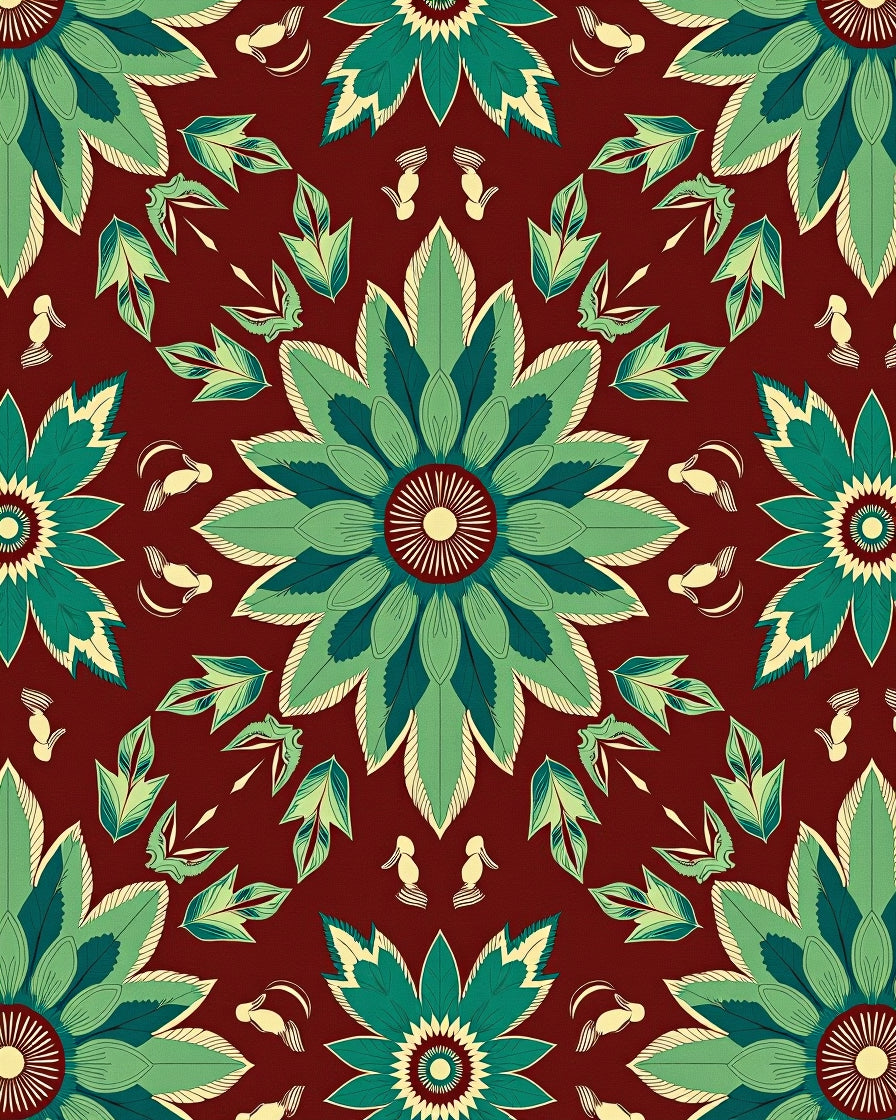 Crimson Green Floral Medallion Rug