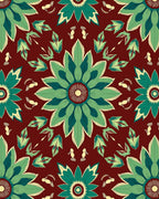Crimson Green Floral Medallion Rug