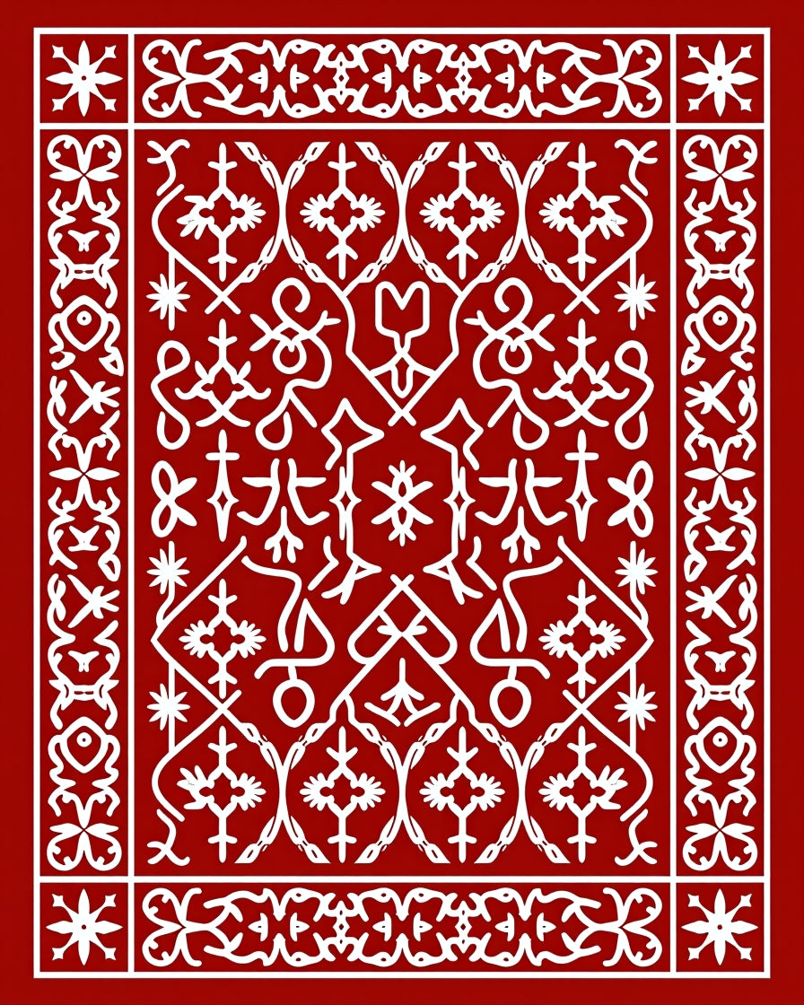 Crimson White Folkloric Floral Medallion Rug