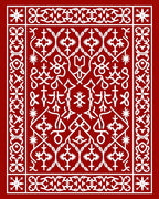 Crimson White Folkloric Floral Medallion Rug