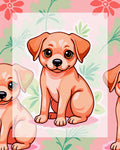 Whimsical Peach Puppy Floral Accent Rug