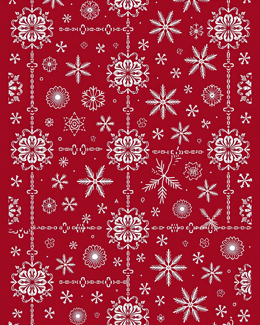 Classic White Snowflake Red Garland Rug