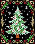 Festive Christmas Tree Poinsettia Snowflakes Rug