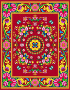Vibrant Red Floral Butterfly Garden Rug