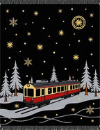 Vintage Red Train Snowy Night Rug