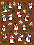 Charming Penguin Snowfall Brown Holiday Rug