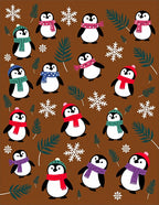 Charming Penguin Snowfall Brown Holiday Rug