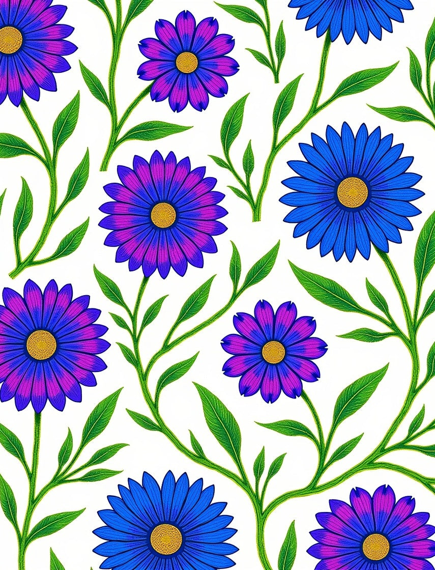 Vibrant Blue Purple Daisy Branches Rug