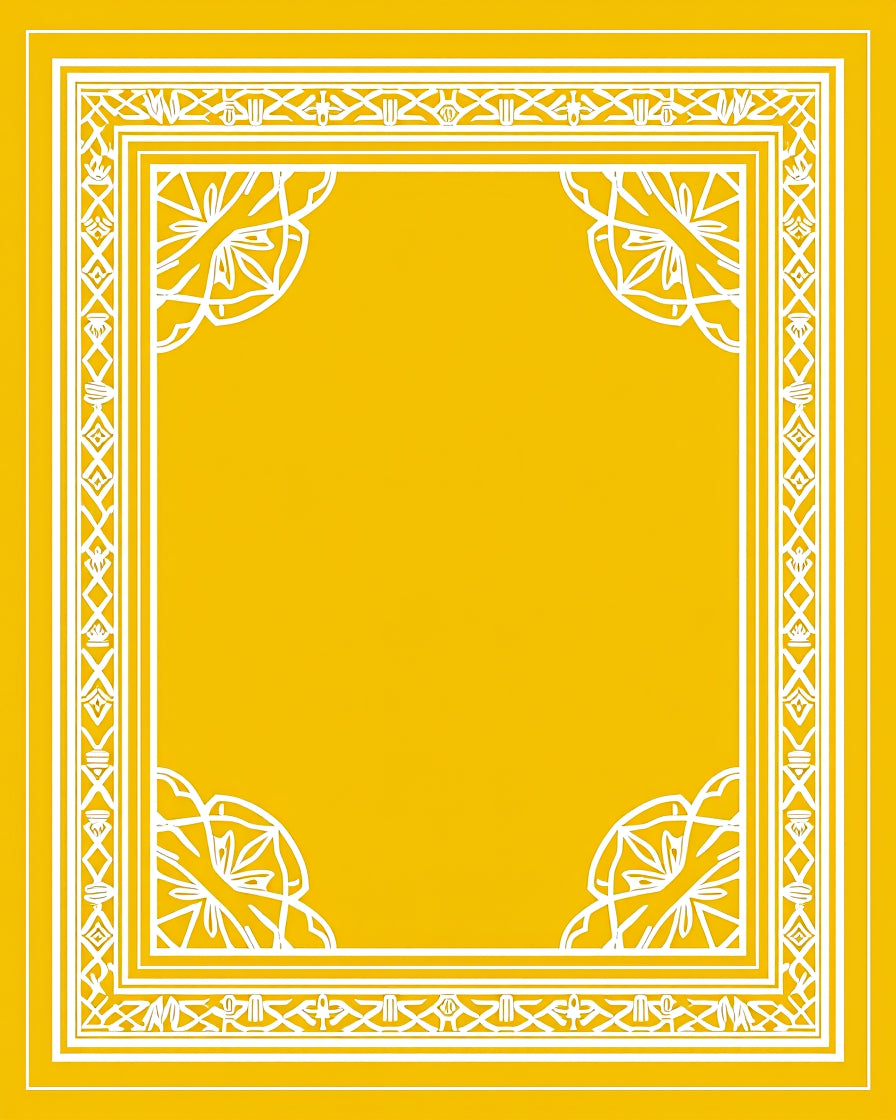 Golden Yellow White Ornate Geometric Border Rug
