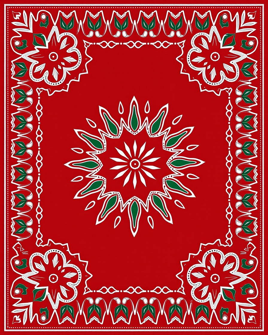 Vibrant Red Floral Medallion Border Rug