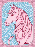 Pink Horse Blue Swirl Border Rug