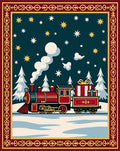 Retro Train Snowy Night Christmas Rug