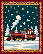 Retro Train Snowy Night Christmas Rug
