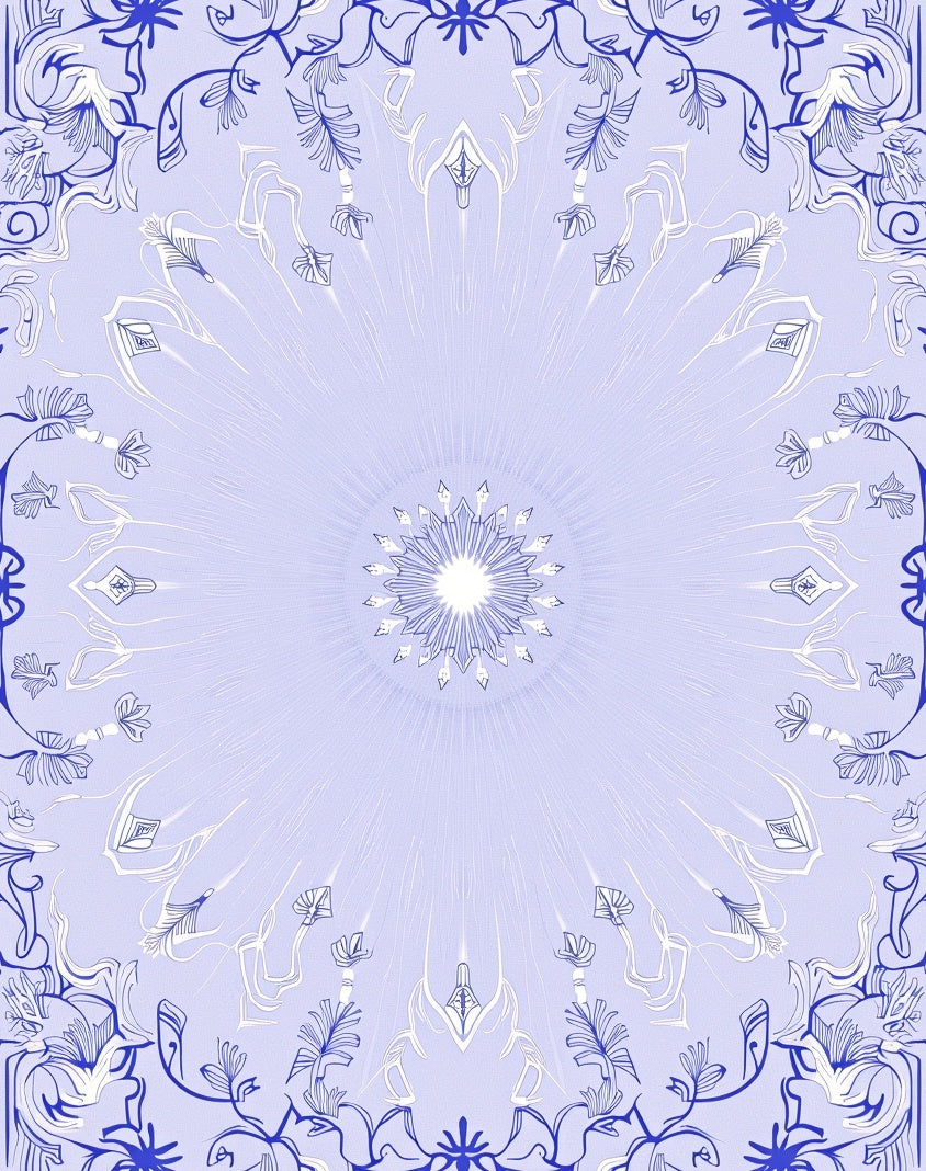 Elegant Blue White Floral Mandala Rug