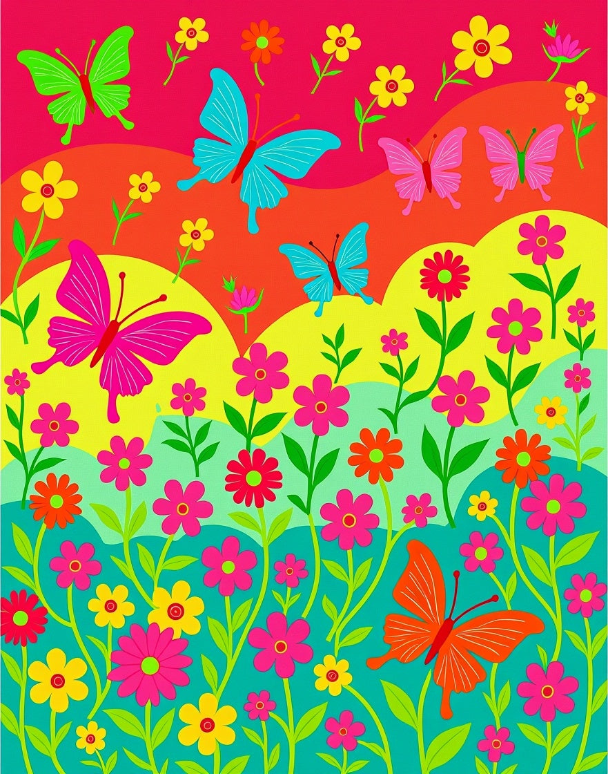 Vibrant Butterfly Garden Floral Burst Rug