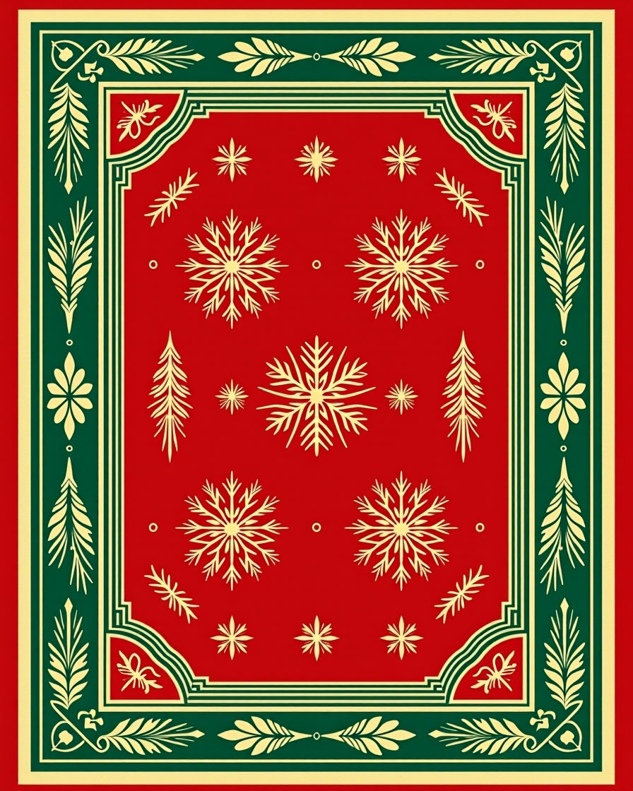 Crimson Winter Snowflake Garland Rug