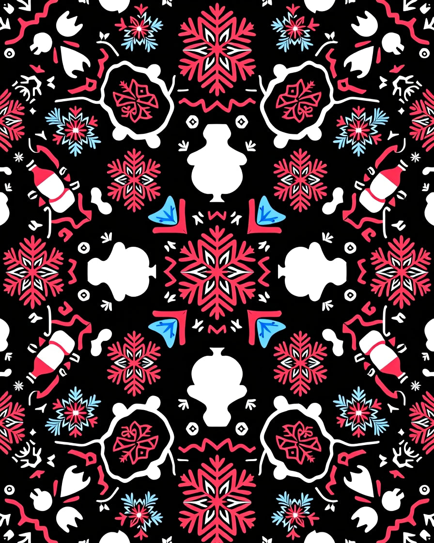 Crimson White Folk Art Snowflake Rug