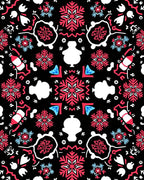 Crimson White Folk Art Snowflake Rug