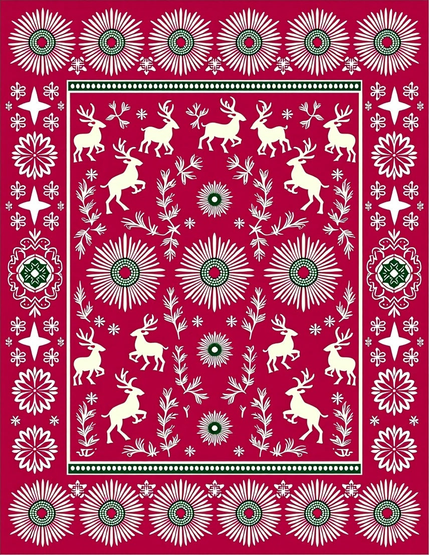 Crimson Reindeer Star Floral Border Rug