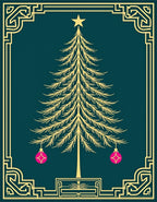 Golden Christmas Tree Pink Ornaments Rug