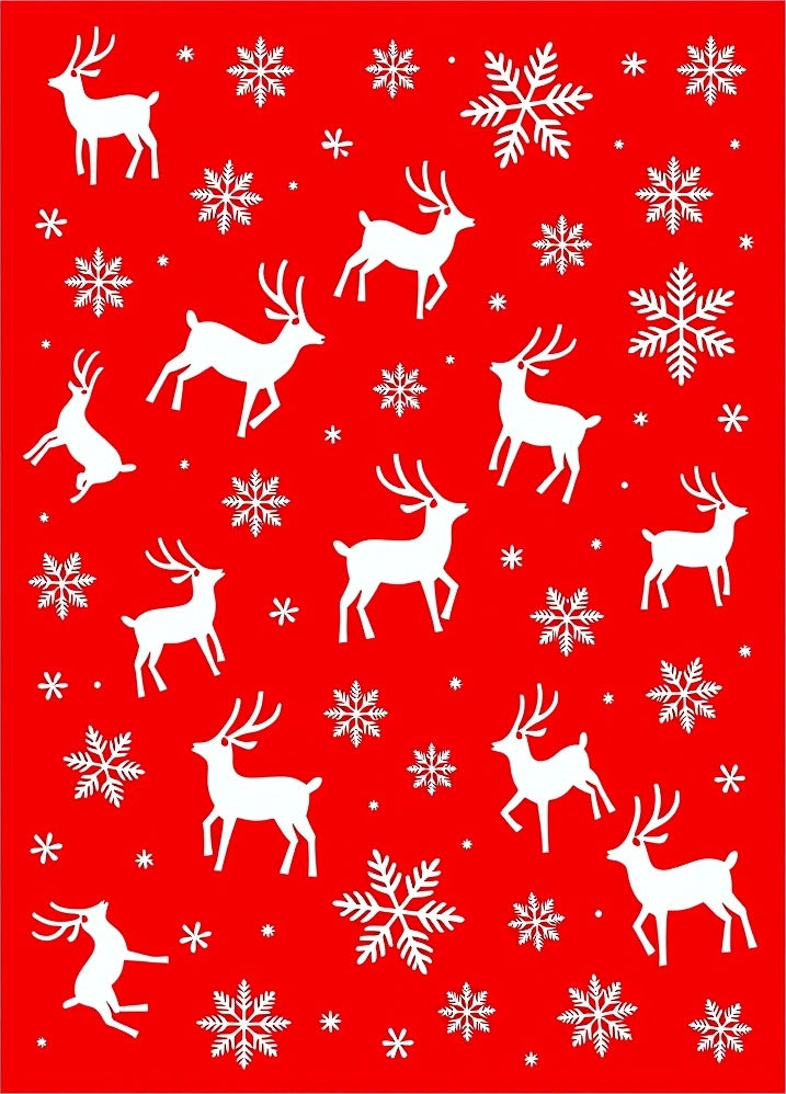 Red White Reindeer Snowflakes Christmas Rug