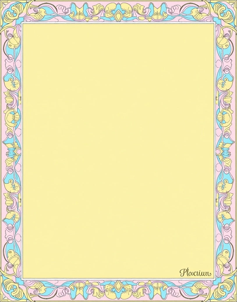 Art Nouveau Pale Yellow Floral Border Rug