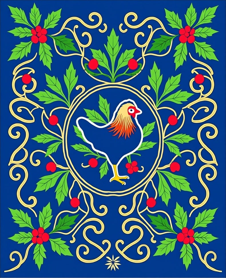 Royal Blue Rooster Holly Border Rug