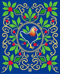 Royal Blue Rooster Holly Border Rug