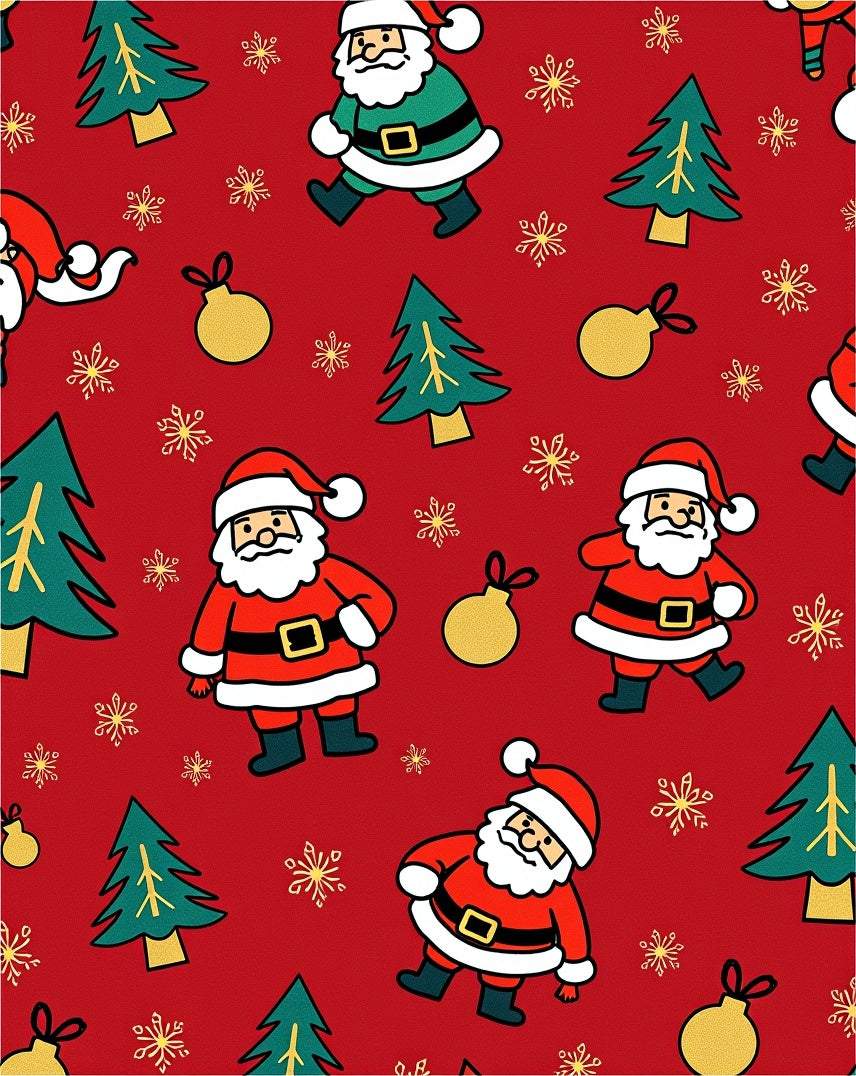 Christmas Red Santa Trees Ornaments Rug