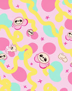 Pink Sloth Pals Yellow Swirls Rug