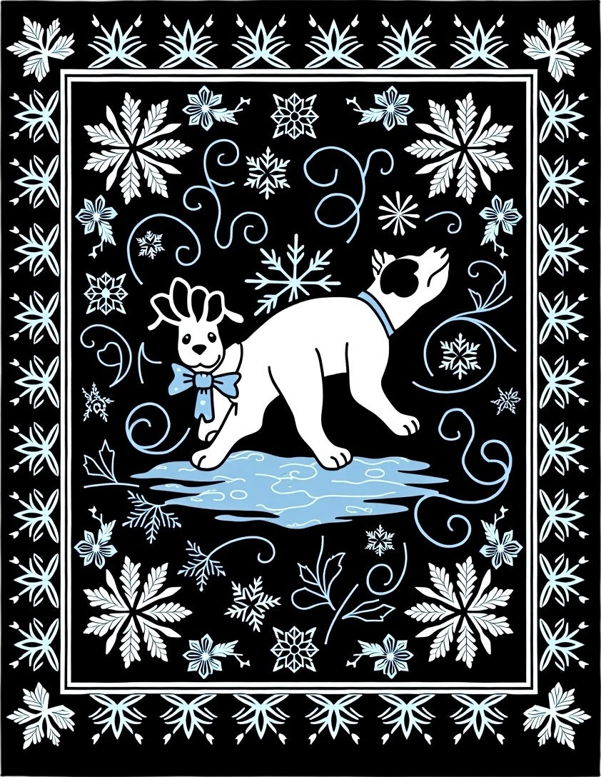 Winter Dog With Snowflake Border Rug