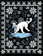 Winter Dog With Snowflake Border Rug