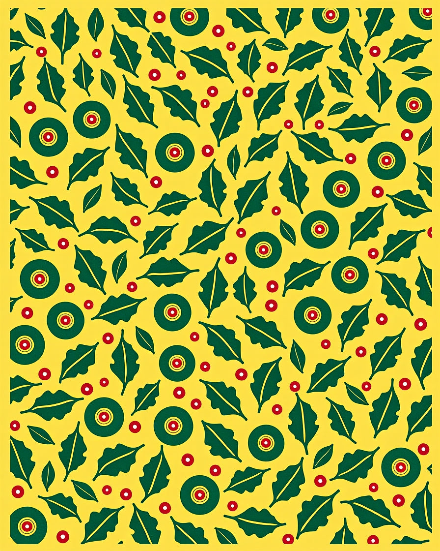 Green Leaf Red Dot Sunburst Rug
