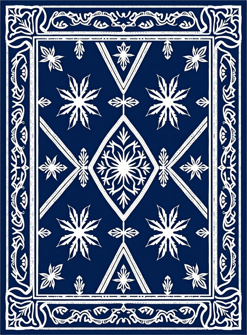 Navy White Starburst Geometric Medallion Rug
