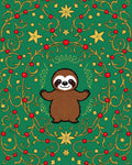 Green Sloth Cherries Gold Stars Border Rug