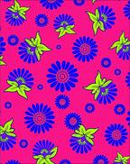 Vibrant Blue Flower Garden Pink Rug