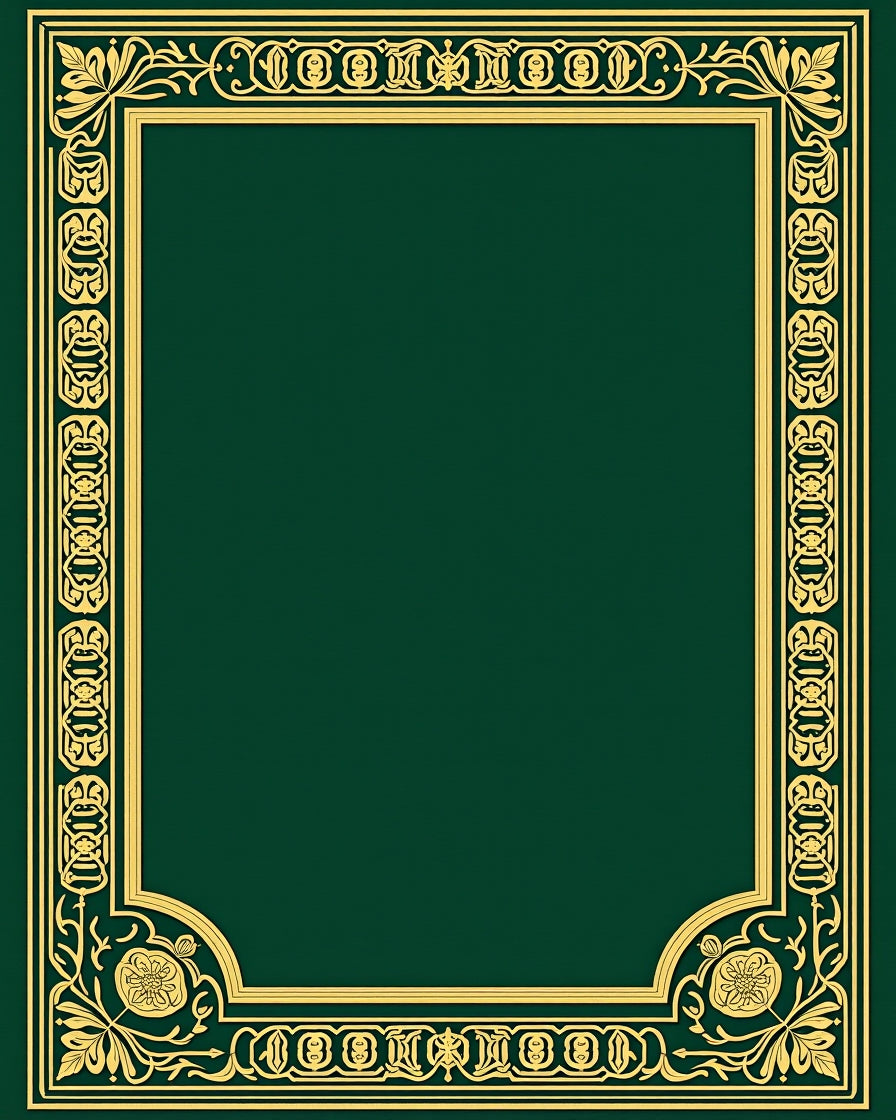 Elegant Golden Floral Border Green Rug
