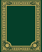 Elegant Golden Floral Border Green Rug