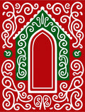 Vibrant Red Gingerbread House Swirls Rug