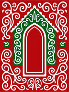 Vibrant Red Gingerbread House Swirls Rug