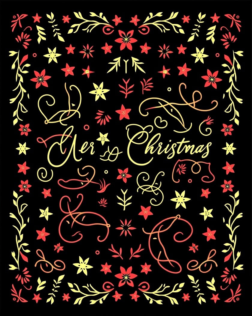 Festive Red Yellow Floral Borders Rug